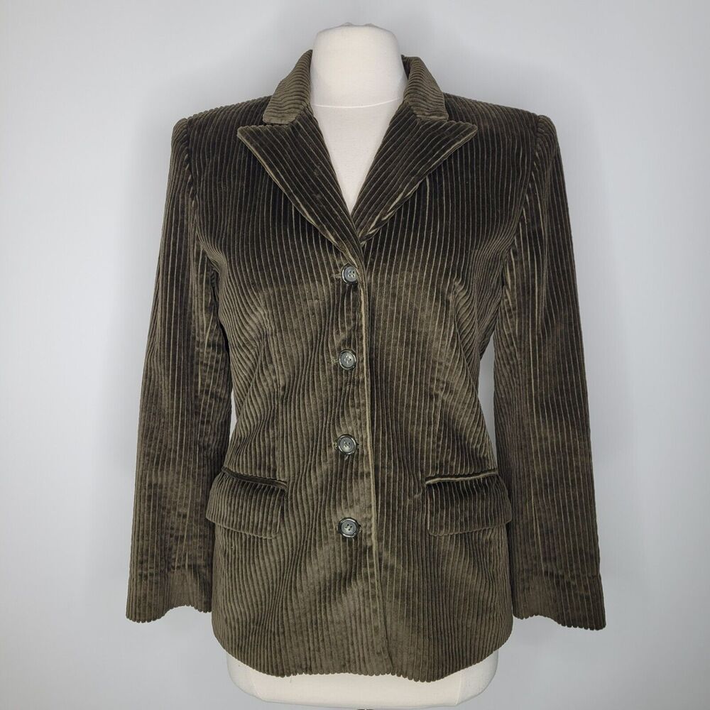 LIZ CLAIBORNE Blazer Jacket Size 8 Wide Wale Corduroy Olive Green Academia